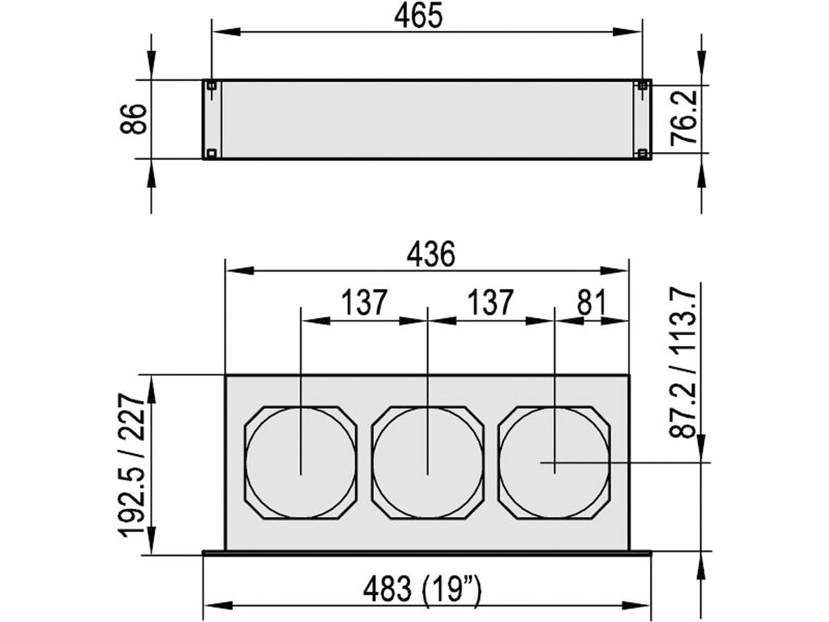 SCHROFF 19" Duwventilator 2 HE, axiaal voor paneeldiepte 220 mm, 445 - 530 m³h