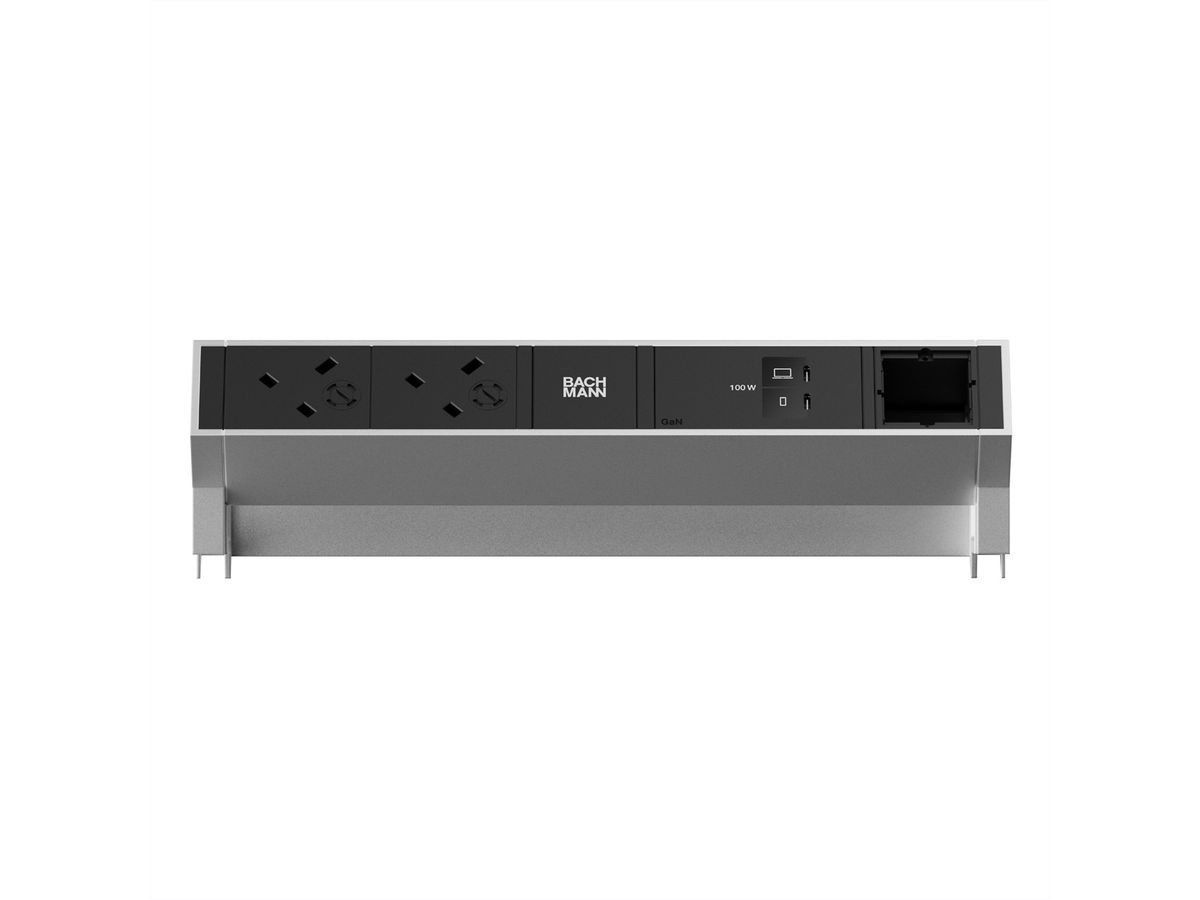 BACHMANN DESK2 2xUK 45° 3.15A, 1xUSB C/C 100W 1xCM L=0.2m INOX