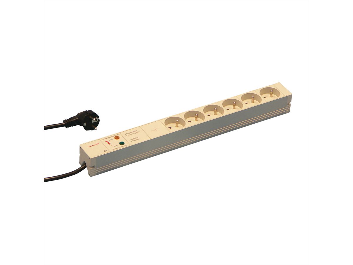 SCHROFF contactdoosstrip UTE, 6 contactdozen, 19", met overstroombeveiliging en netonderdrukkingsfilter