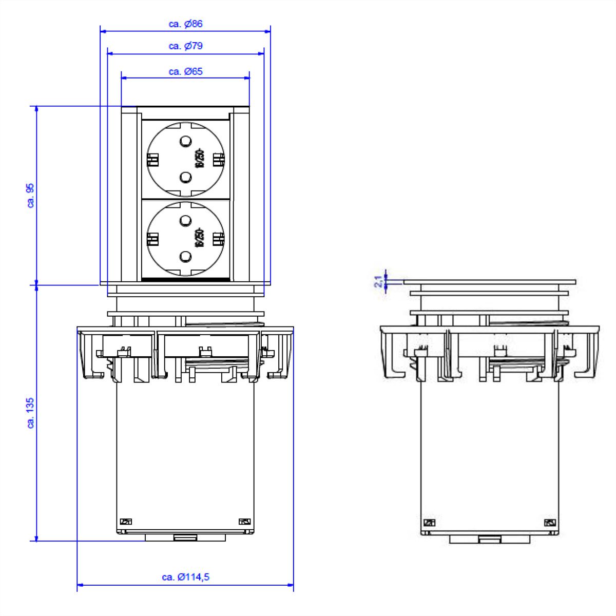 BACHMANN ELEVATOR 2x earthing contact, silver