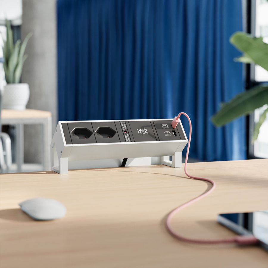 BACHMANN DESK2 2xCH 1xUSB A/C 22W, 0.2m GST18 INOX Switzerland