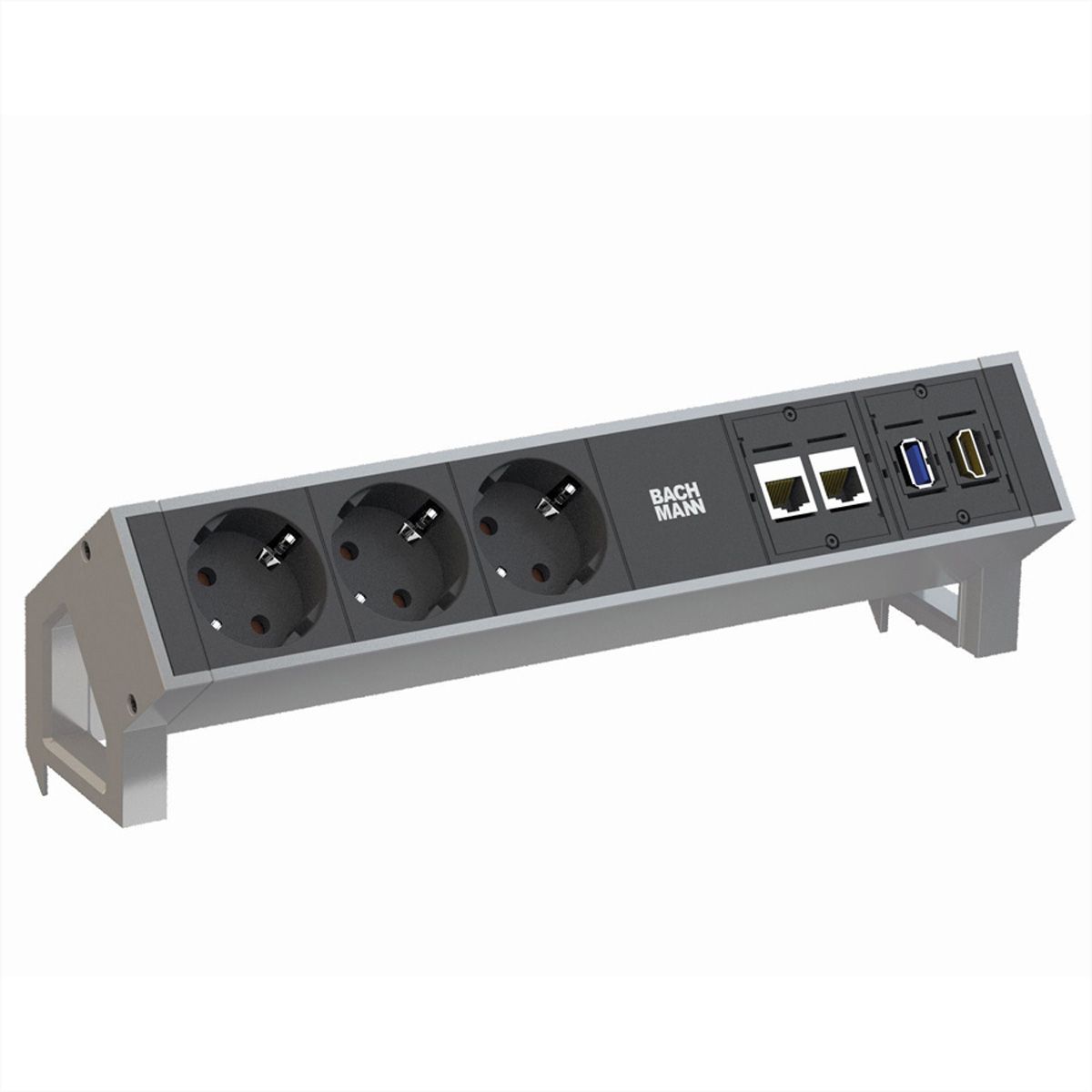 BACHMANN DESK2 3x earthing contact, 2x CAT6, 1x HDMI, 1x USB 3.0, Supply cable GST18 0.2m, INOX