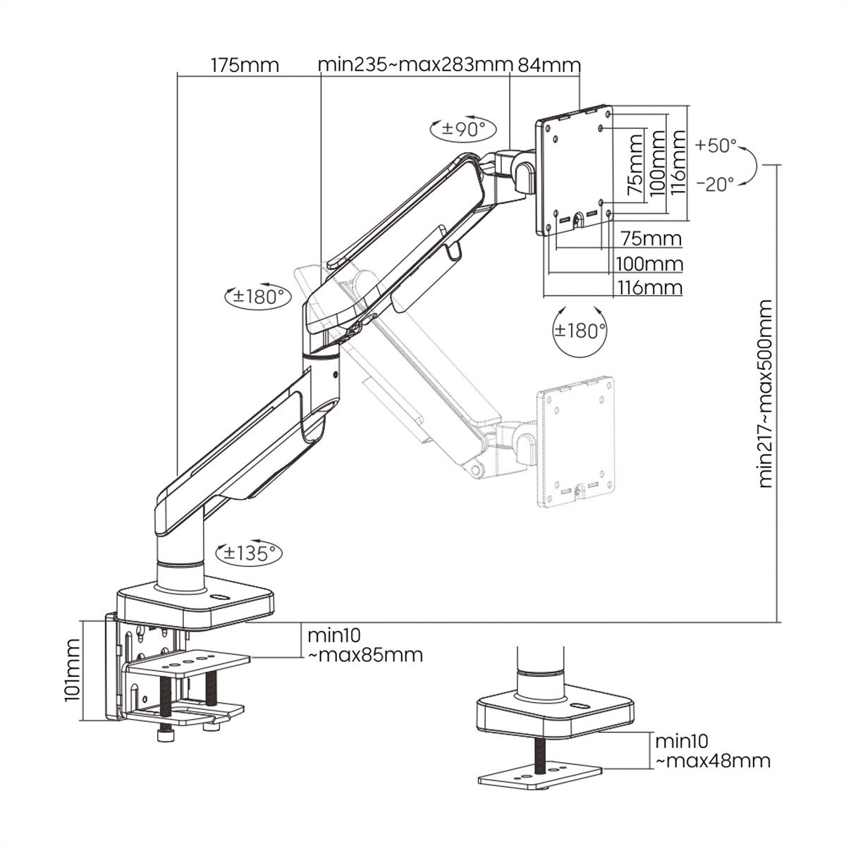 ROLINE LCD arm, tafelmontage, gasveer, 5 draaipunten, max. 20 kg