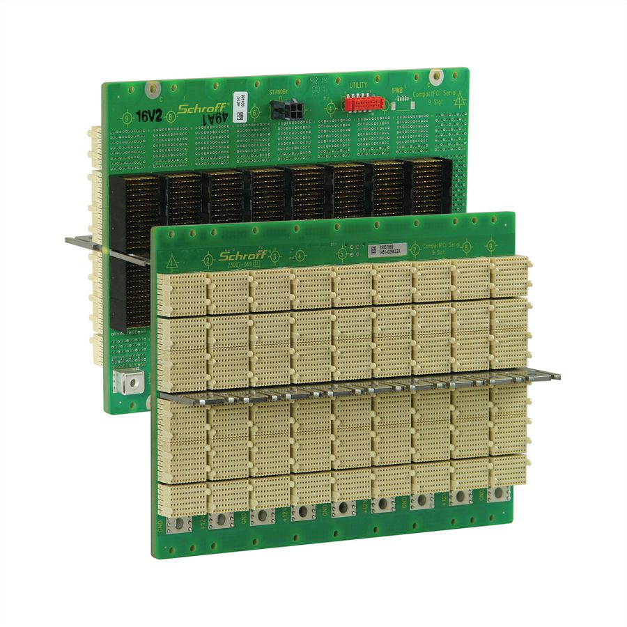SCHROFF CPCI seriële backplane, 3 HE, 9 sleuven, systeemsleuf links, enkele ster, met RIO