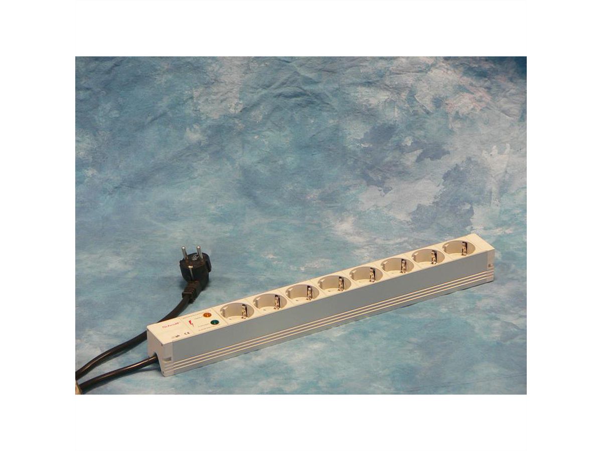 SCHROFF contactdoosstrook, SCHUKO, 8 contactdozen, 19", met transiëntbeveiliging