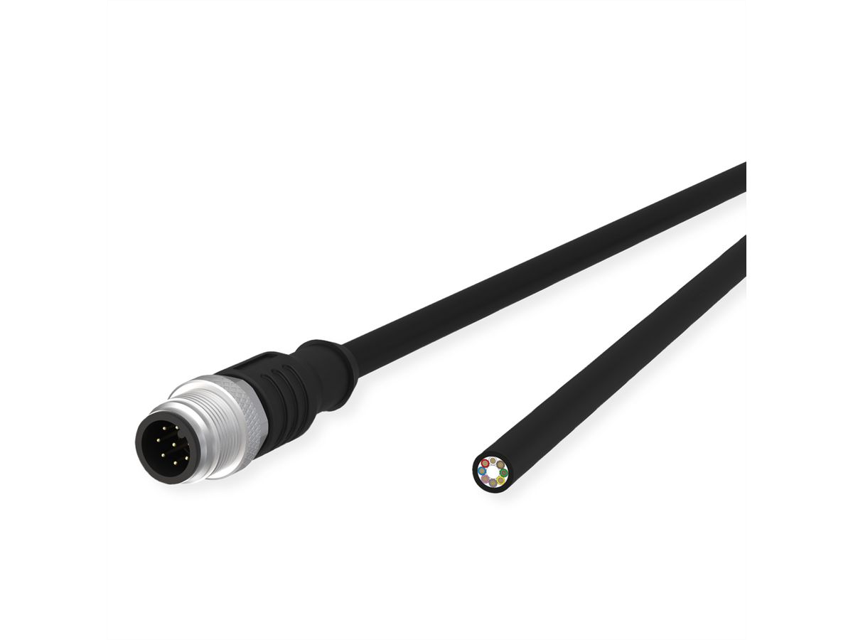 METZ CONNECT M12 sensor-/actuatorkabel, A-gecodeerd, M12 connector recht - open end, zwart, 1 m