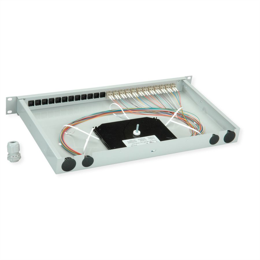 TELEGÄRTNER BASIS eco LWL-Panel mit Kupplungen & Pigtails, 12x LC Duplex, beige, OM2, Grade C