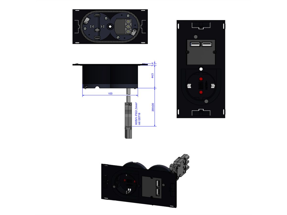 BACHMANN DUE Set 1xDUE CEE7/7+USB