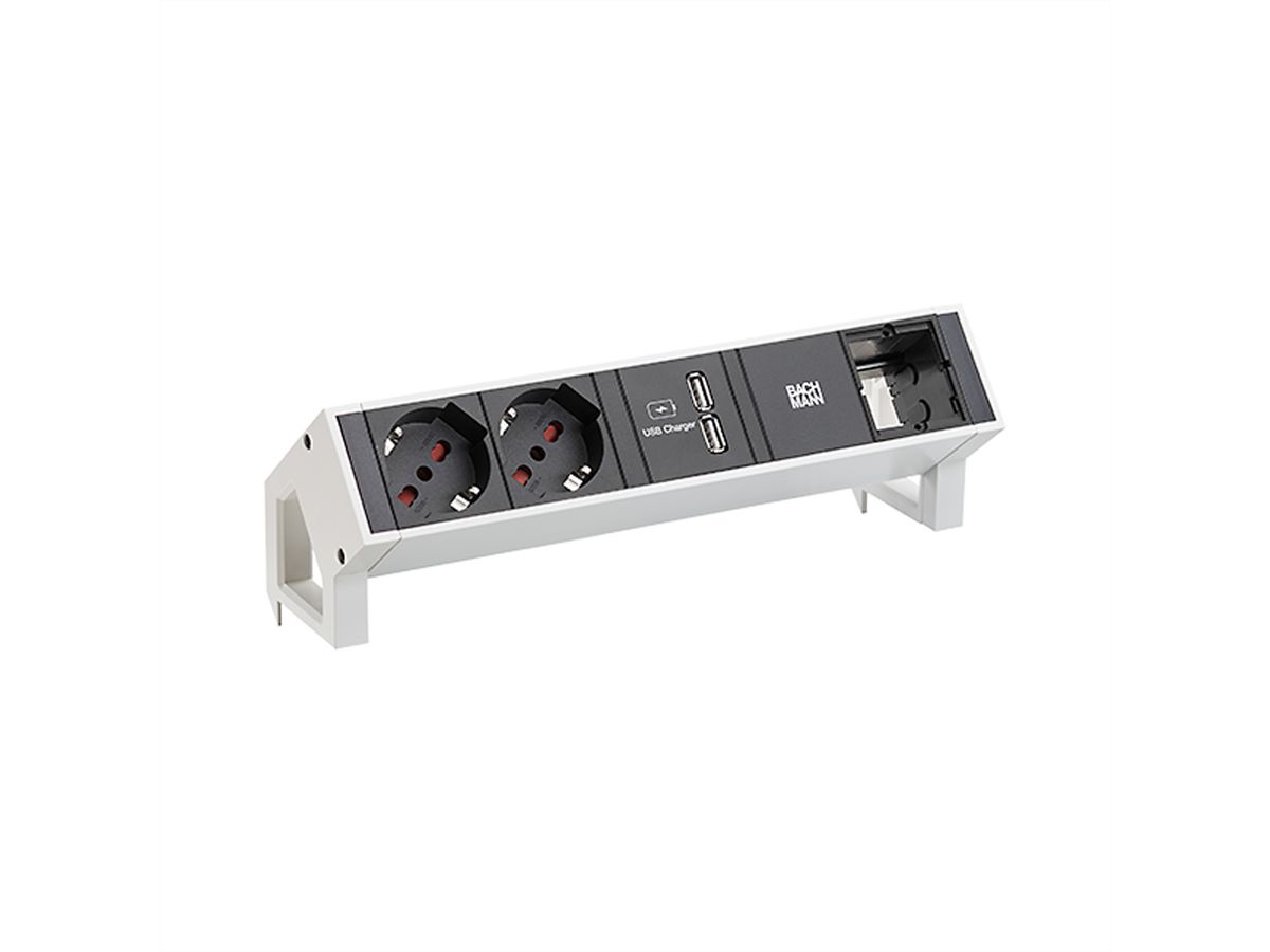 BACHMANN DESK2 2xP40 USB Charger 1xCM, Power 0.2m GST18 RAL9010 Italia