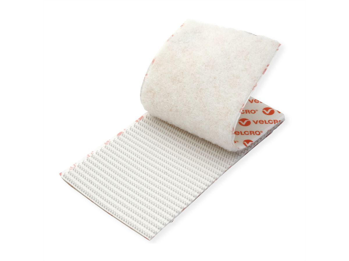 VELCRO® Klettstreifen Extra Stark Selbstklebend, Haken & Flausch 50mm x 100mm x 2 sets Weiß