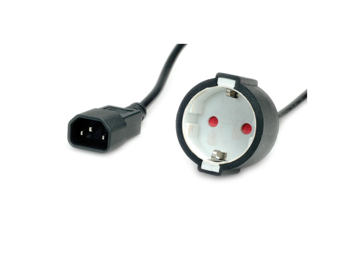 VALUE stroomkabel, C14 connector naar CEE7/3 female, max 10A (2300W), for UPS only, zwart, 0,3 m