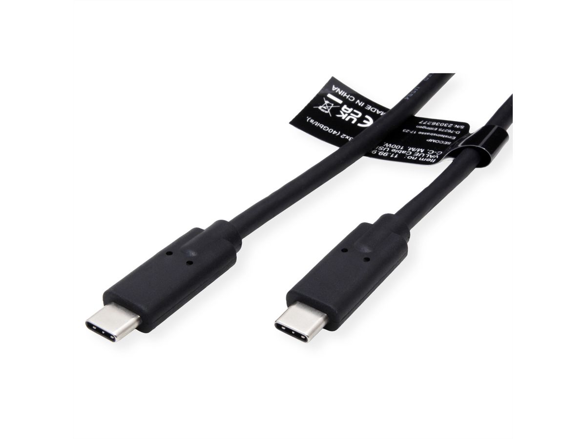 VALUE USB4 Gen3x2 Kabel, C-C, M/M, 40Gbit/s, 100W , zwart, 1 m
