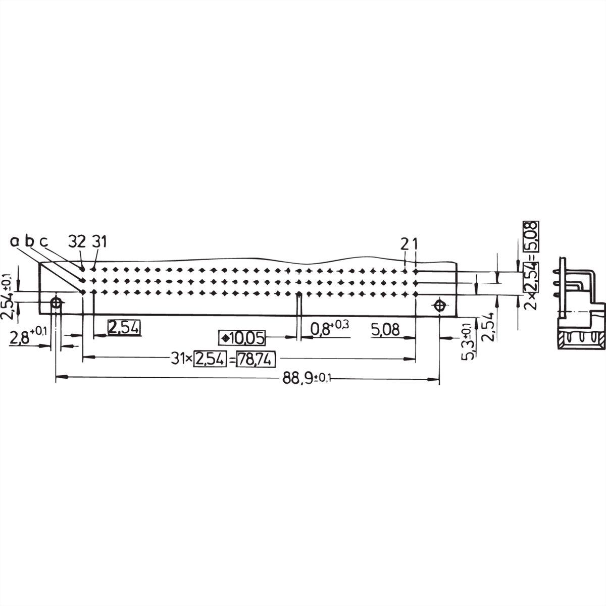 SCHROFF Stekker Type C, EN 60603, DIN 41612, Mannelijk, 64 Contacten, Soldeerpennen, 3 mm