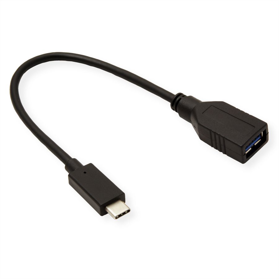 ROLINE USB 3.2 Gen 1 Type C kabel, C-A, M/F, OTG, zwart, zwart, 0,15 m