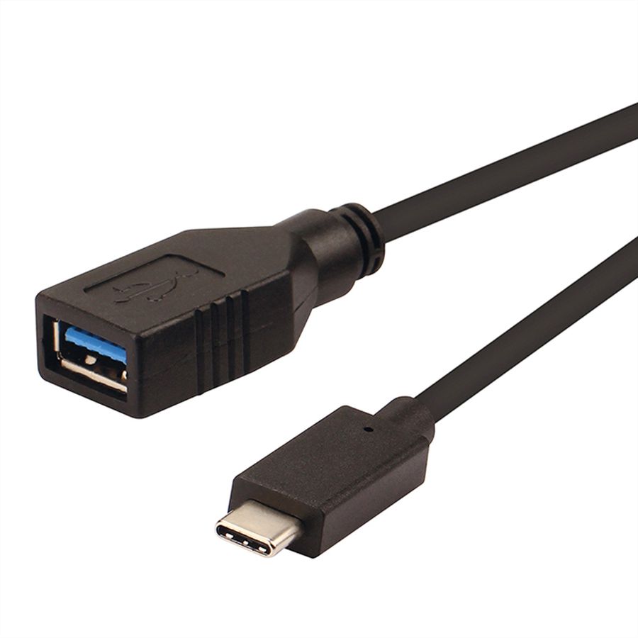 ROLINE USB 3.2 Gen 1 Type C kabel, C-A, M/F, OTG, zwart, zwart, 0,15 m