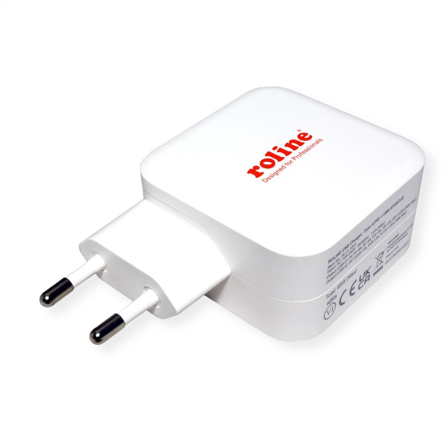 ROLINE USB Oplader met Eurostekker, 2 poorten (Type-A QC3.0, Type-C PD), 65W