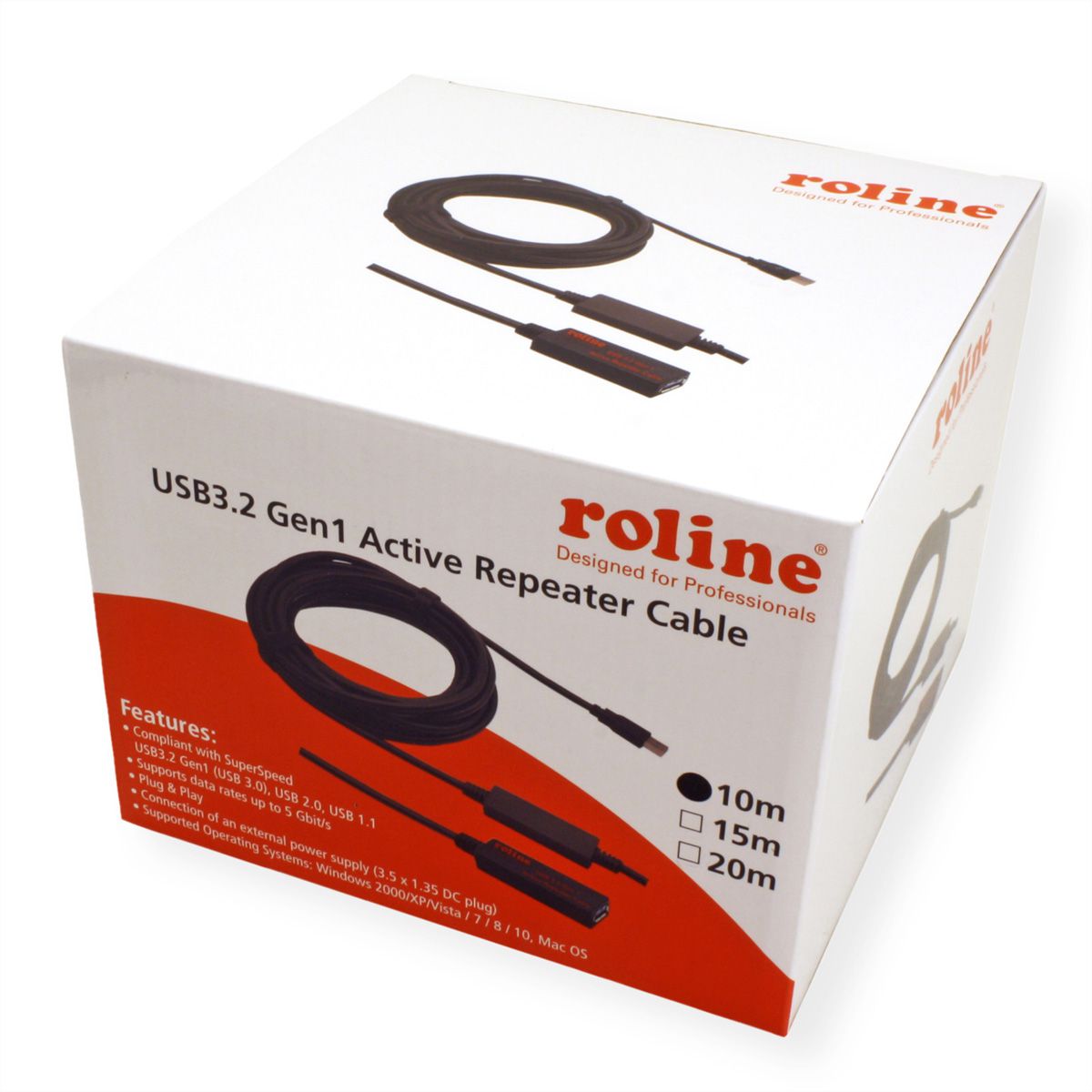 ROLINE USB 3.2 Gen 1 Actieve Repeater kabel, zwart, 10 m