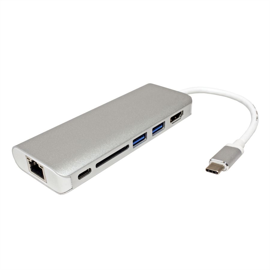 ROLINE Dockingstation USB Type C, HDMI 4K, USB 3.0 / USB 3.2 Gen 1, SD/MicroSD, Gigabit Ethernet