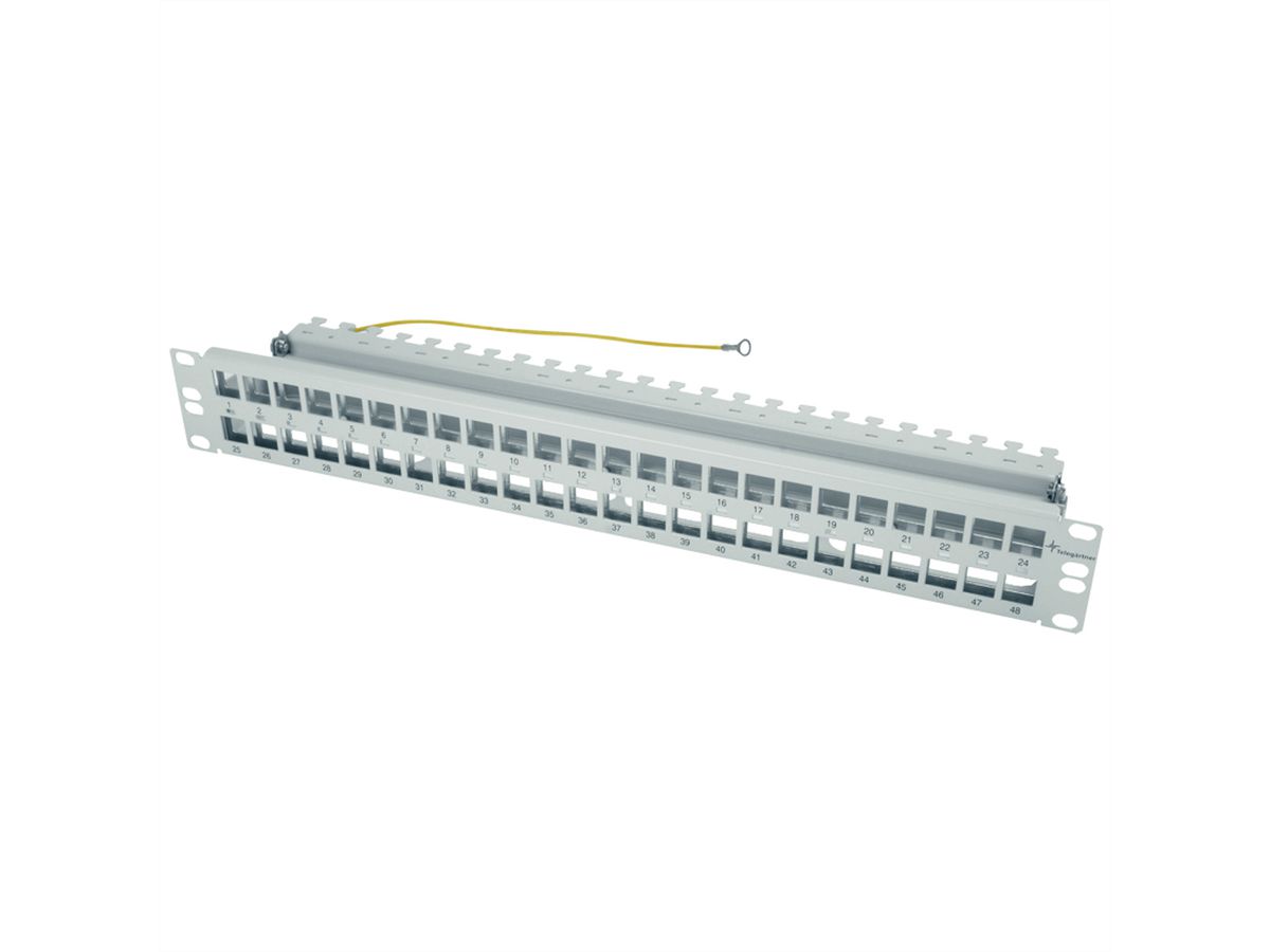 TELEGÄRTNER 19” moduledrager 1,5 U voor 48 AMJ/UMJ, Modules/koppelingen, incl. KAF, RAL 7035