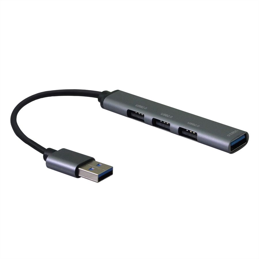 STANDAARD USB 3.0-hub, USB-A aansluiting, 4x USB-A-poorten (3x USB 2.0 + 1x USB 3.2 Gen1)