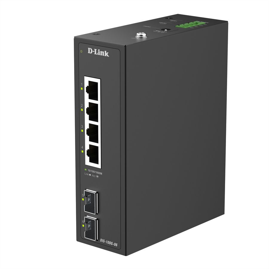 D-Link DIS-100G-06 6-Port Gigabit Switch Industrial Unmanaged, 4x Rj45, 2x SFP