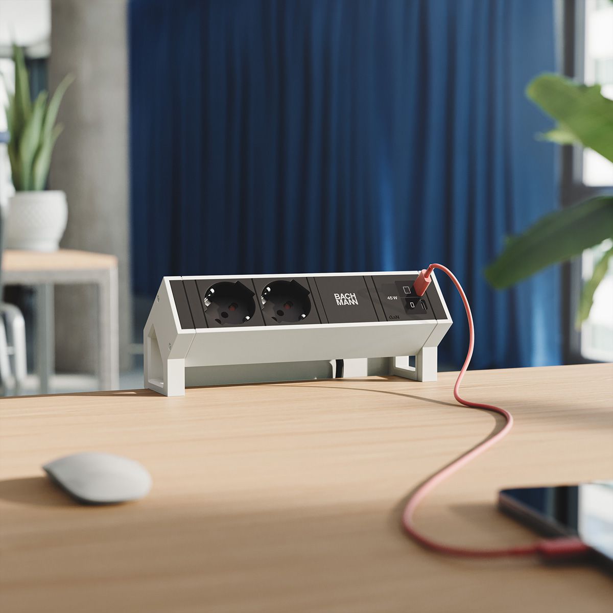 BACHMANN DESK2 2xP40 1xUSB C/C 45W, L=0,2m RAL9010