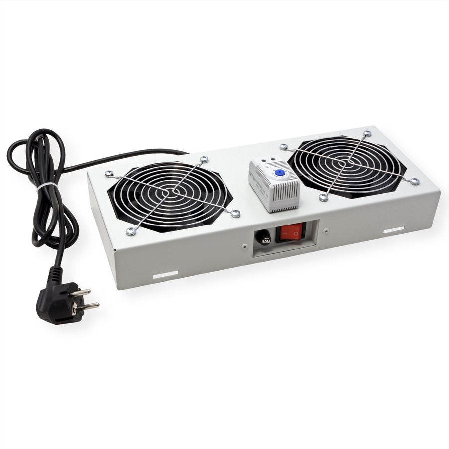 ROLINE Fan unit 2 fans, thermostat, for 19-inch wall housing grey