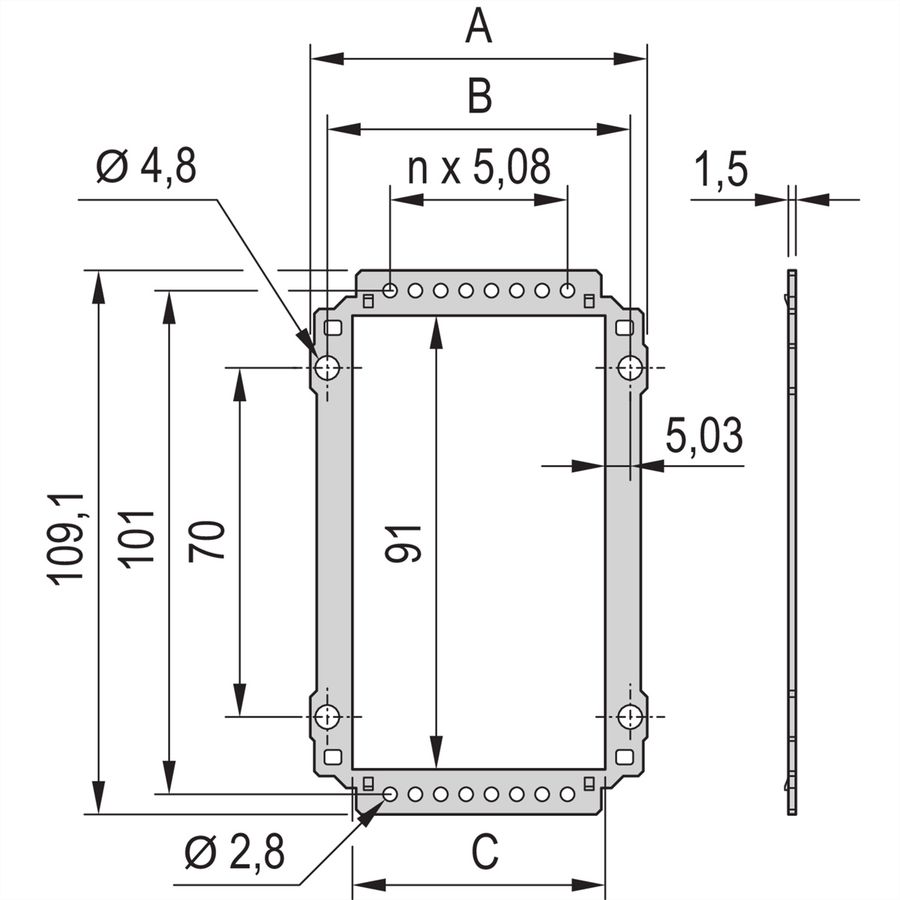 SCHROFF Frame Insteekeenheid Achterpaneel, uitsparing voor meerdere connectoren, 3 HE, 21 PK