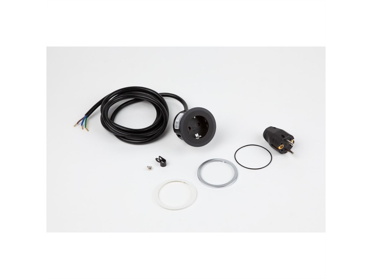 BACHMANN PIX 1x earthing contact, with earthing contact and decorative rings in white, black and stainless steel look, 2 m