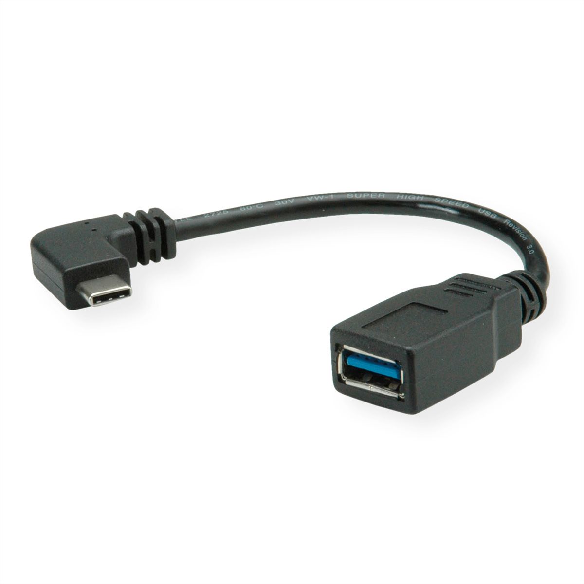 ROLINE USB 3.2 Gen 1 kabel Type C - Type A, Male/Female, OTG , zwart, 0,15 m