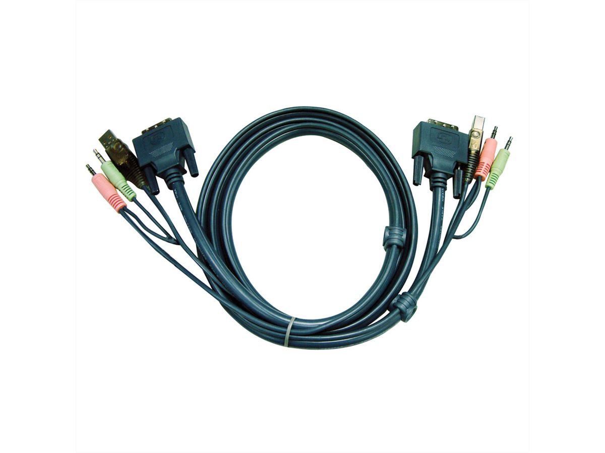 ATEN 2L-7D03UD KVM Kabel DVI-D (Dual Link), USB, Audio, zwart, 3 m