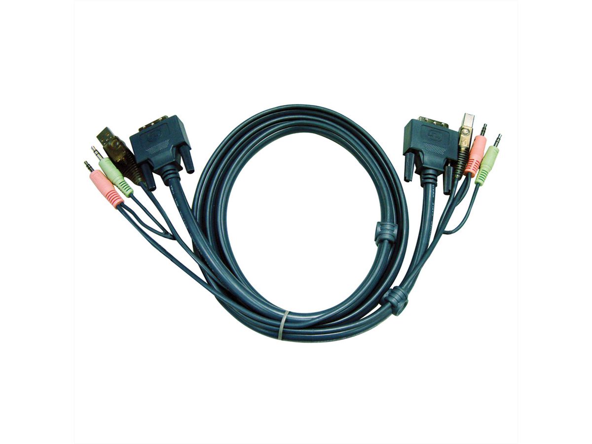 ATEN 2L-7D02U KVM Kabel DVI-D (Single Link), USB, Audio, zwart, 1,8 m