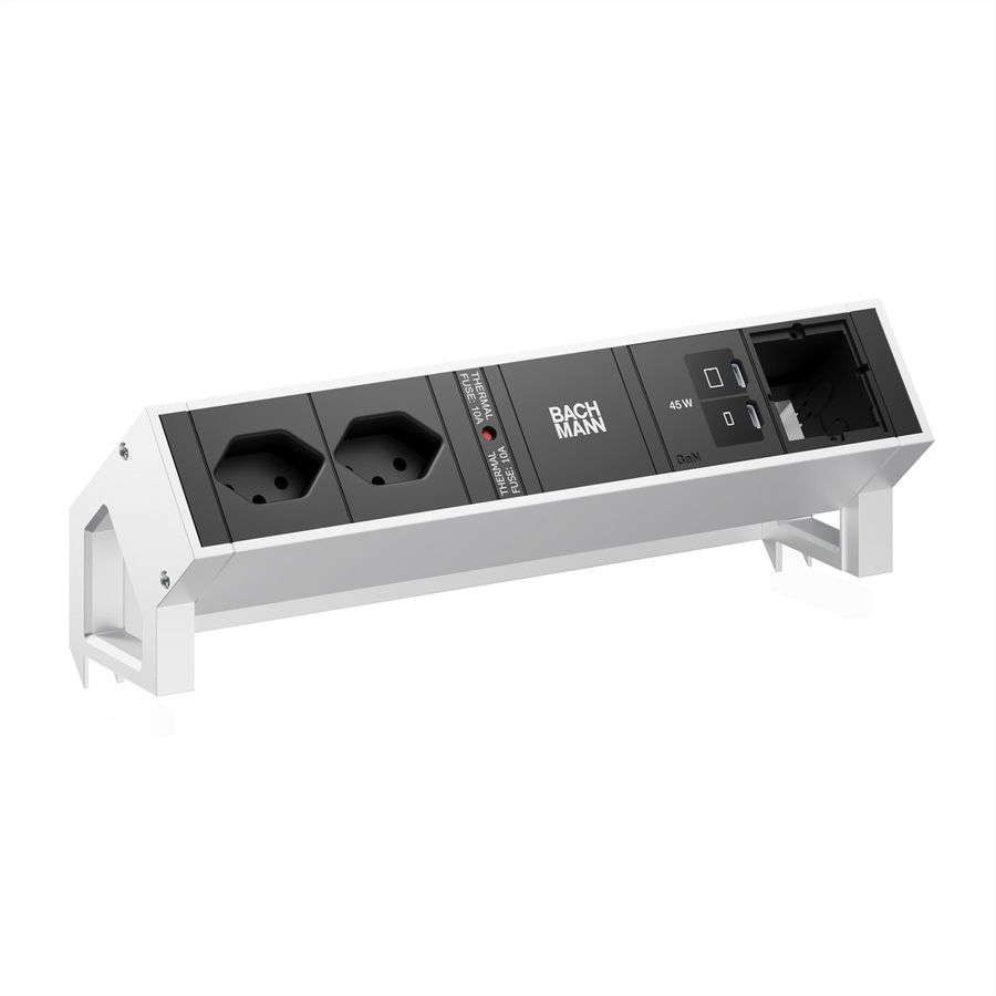 BACHMANN DESK2 2xCH 90° 1xUSB C/C 45W, 1xCM L=0.2m INOX