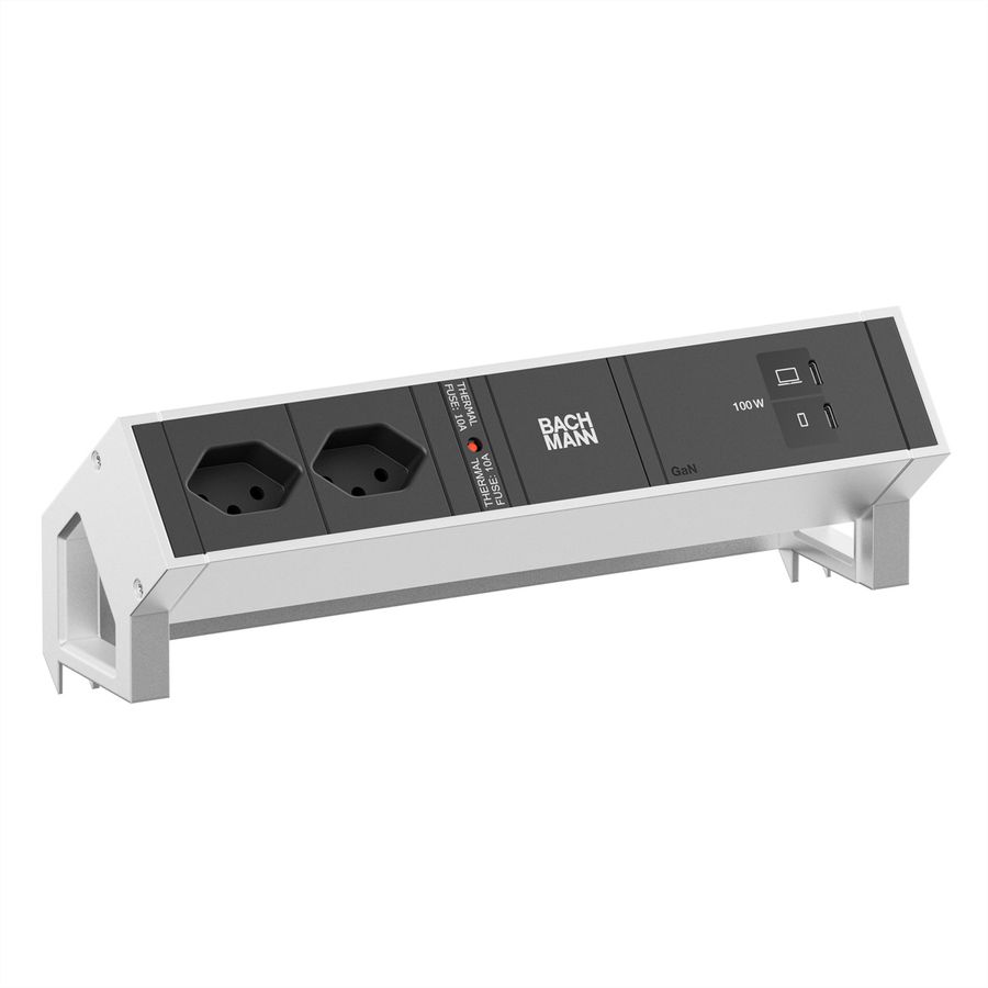 BACHMANN DESK2 2xCH 90° 1xUSB C/C 100W, L=0.2m INOX