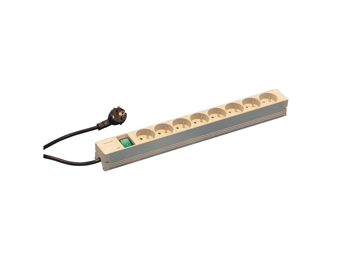 SCHROFF Socket Strip, UTE, 8 Sockets, 19", With Switch, UTE version