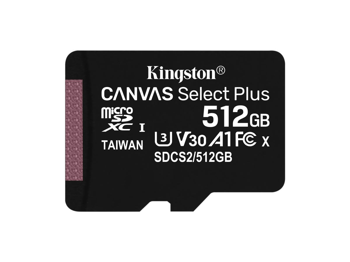 Kingston Technology 512GB micSDXC Canvas Select Plus 100R A1 C10 enkel pakket zonder ADP