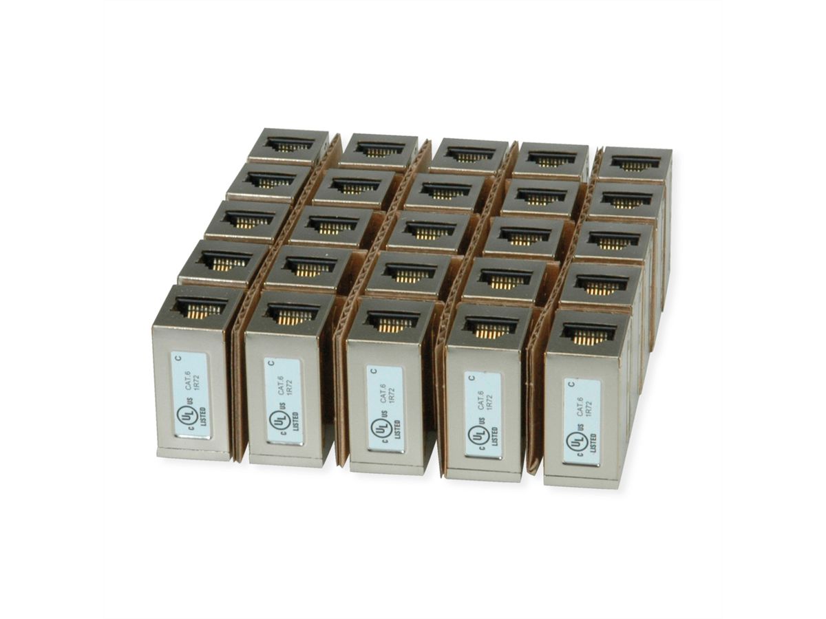 ROLINE RJ45 koppelstuk, afgeschermd, Cat.6 (Class E), Verpakking van 25 stuks