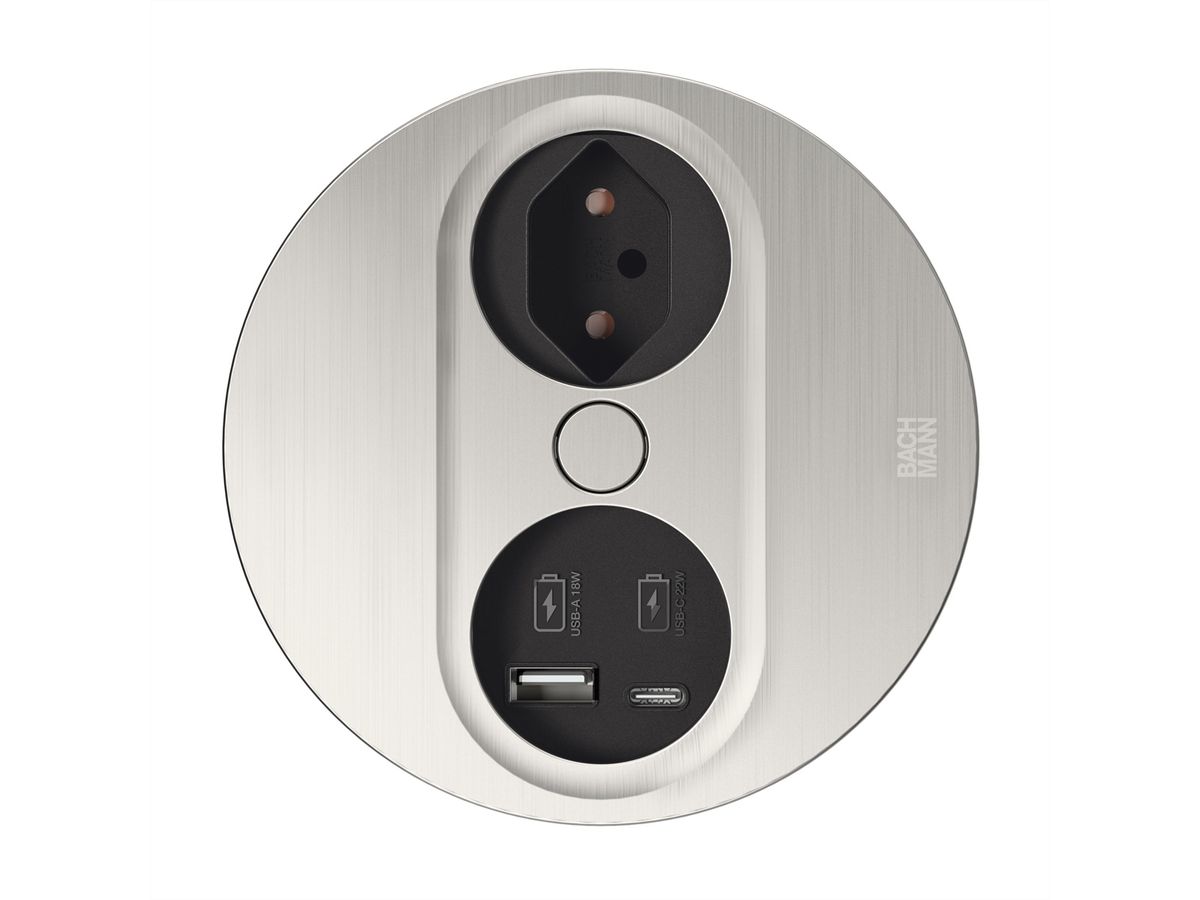 BACHMANN TWIST2 1xCH 1xUSB A/C 22W, L=2.0m AEH T12 stainless steel look round