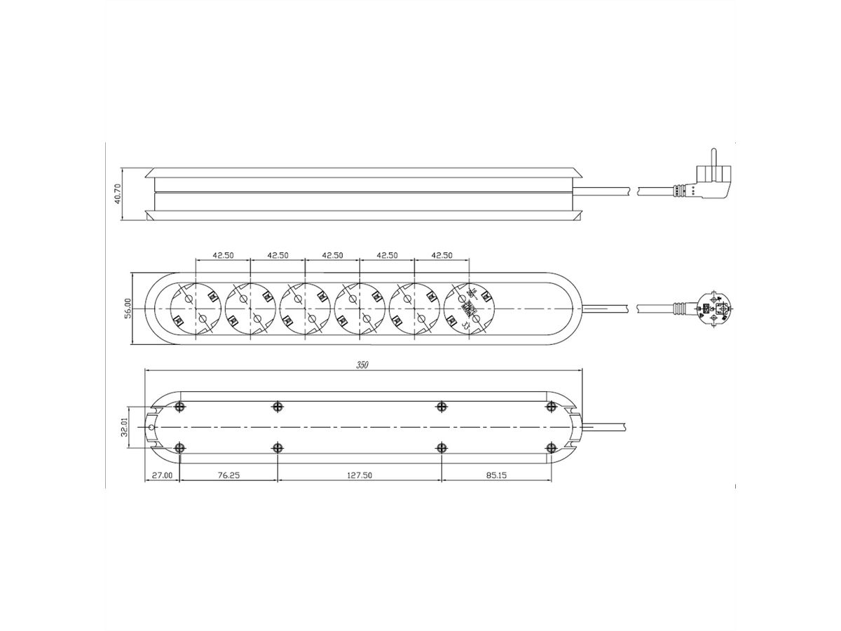 BACHMANN SMART stekkerdoos 6x geaard contact, wit, 3 m