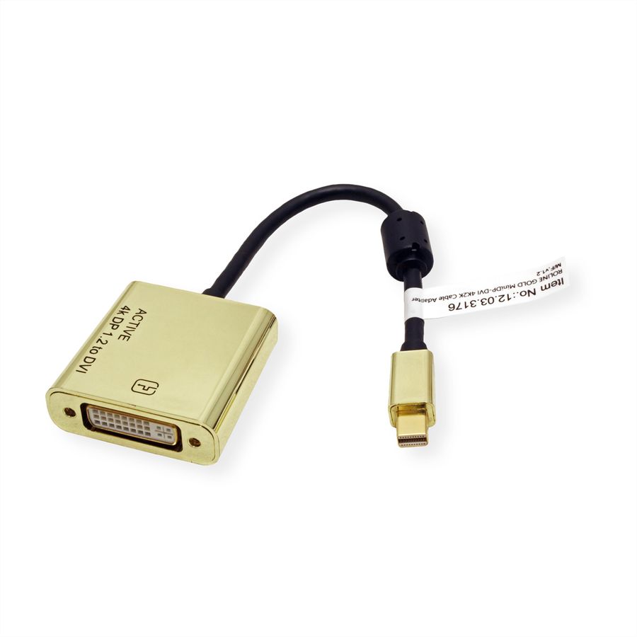 ROLINE GOLD 4K Mini DisplayPort/DVI Adapter, Actief, v1.2, Mini DP Male - DVI Female