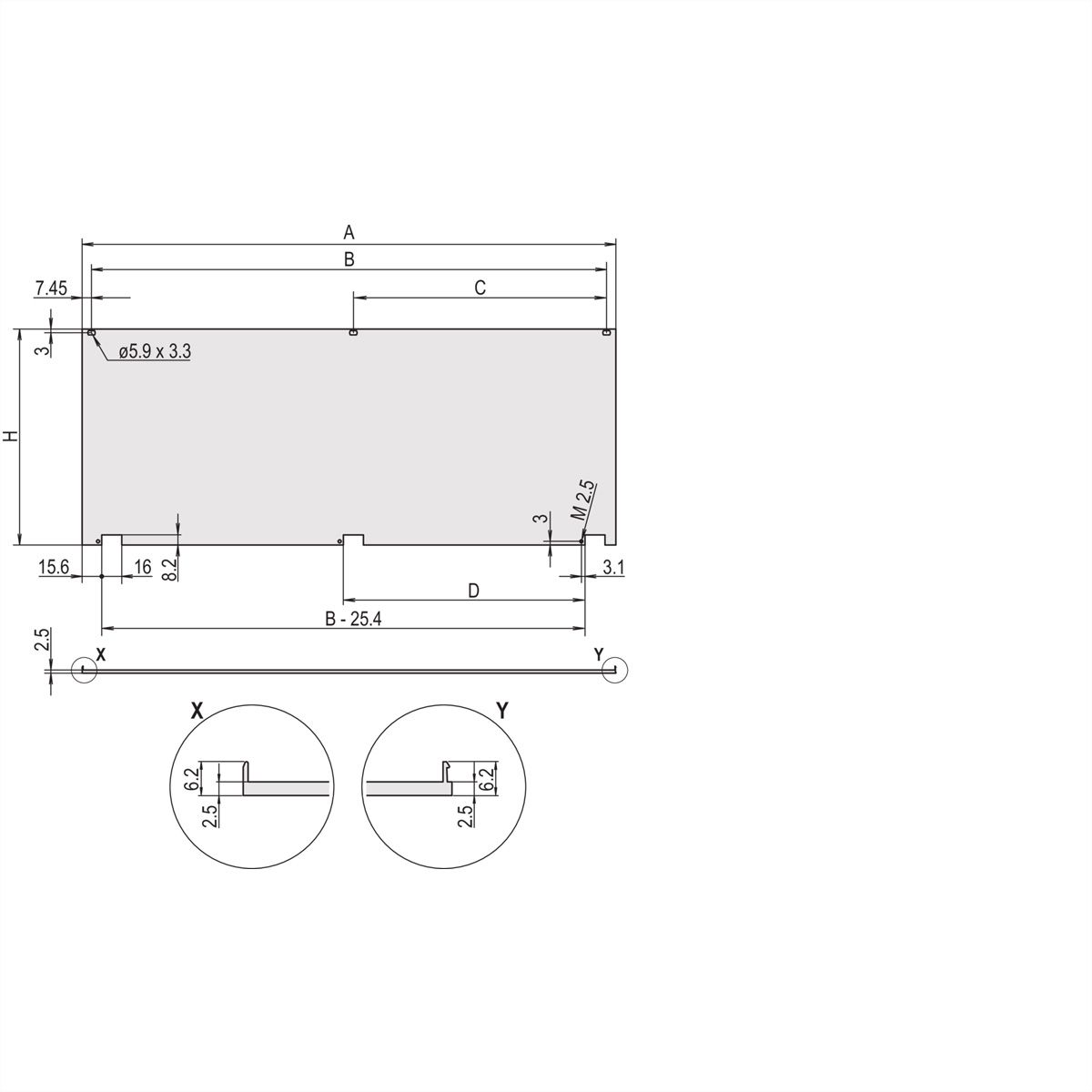 SCHROFF Front Panel Kit, Shielded, Bottom Hinged, 3 U, 28 HP, 2.5 mm, Al, Front Anodized, Rear Conductive