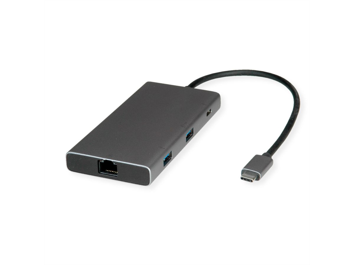 VALUE USB Type C Docking Station, HDMI+DP 4K60, 3x US3.2Gen1 (1x C + 2x A), 1x PD, 1x RJ45