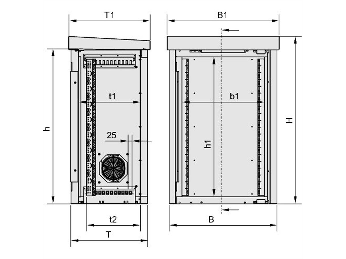 SCHROFF Outdoor Unibody VENT kast met enkele deur, 1100H 20 HE, 700W 500D