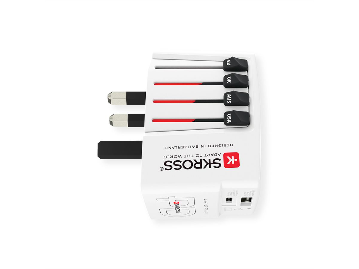 Skross Wereld USB Oplader A/C 45PD met USB-C kabel , Wereldwijd