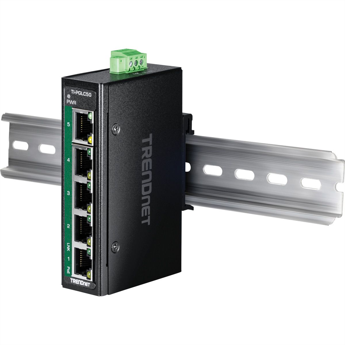 TRENDnet TI-PGLC50 5-poorts Gigabit PoE+ industriële DIN-rail Mini Switch