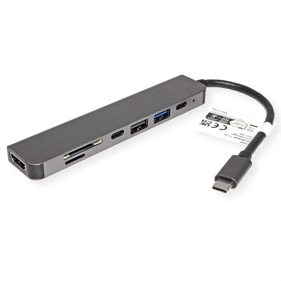 VALUE Dockingstation Type C, 1x 4K60 HDMI, 2x USB 2.0 (A+C) + 1x USB 3.2 Gen1 (A), 1x Type C (Power Delivery), 1x SD/TF