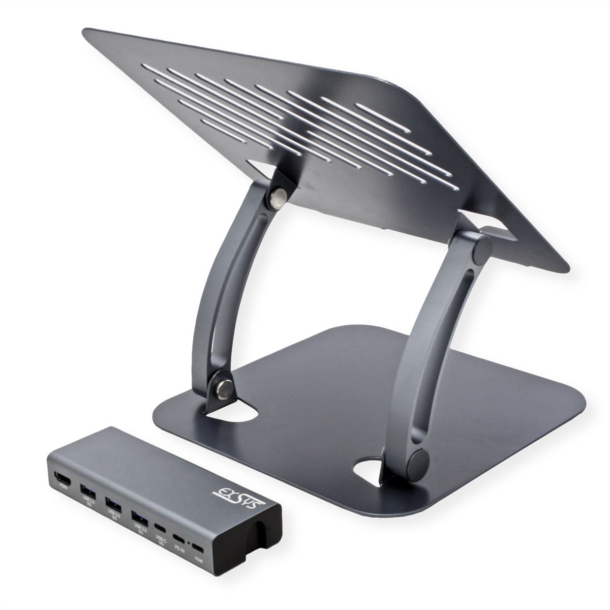 EXSYS EX-1224HM Laptop-Stand with removable 7-in-1 USB-C docking station, for Laptop, Notebook, MacBook & Tablet
