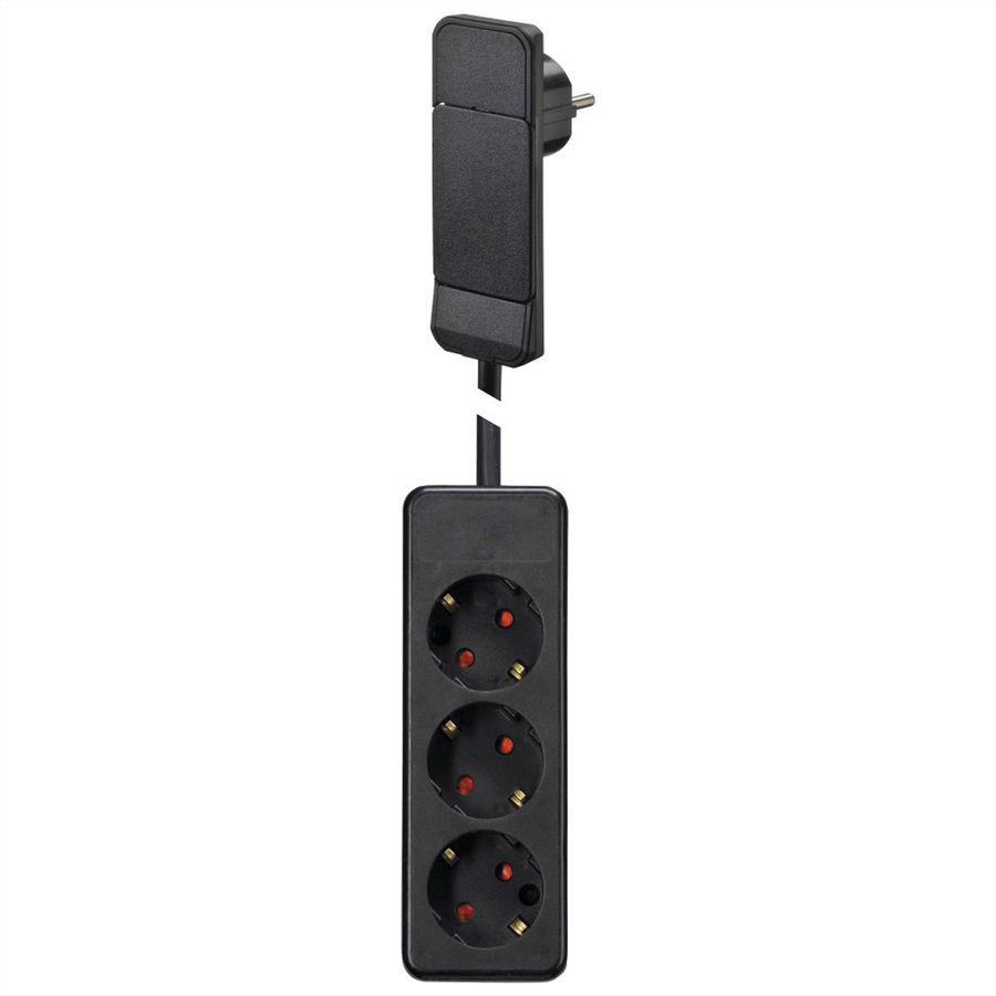 BACHMANN SmartPlug flat plug, with 3x socket strip with earthing contact, black, 1.6 m