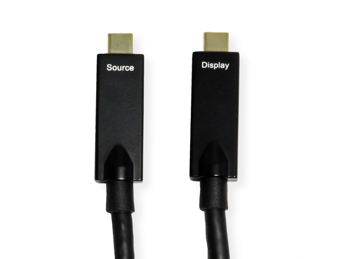 ROLINE USB 3.2 Gen 2 Cable, AOC, C-C, M/M, 10Gbit/s, 4K60Hz, PD (Power Delivery) 60W, black, 15 m