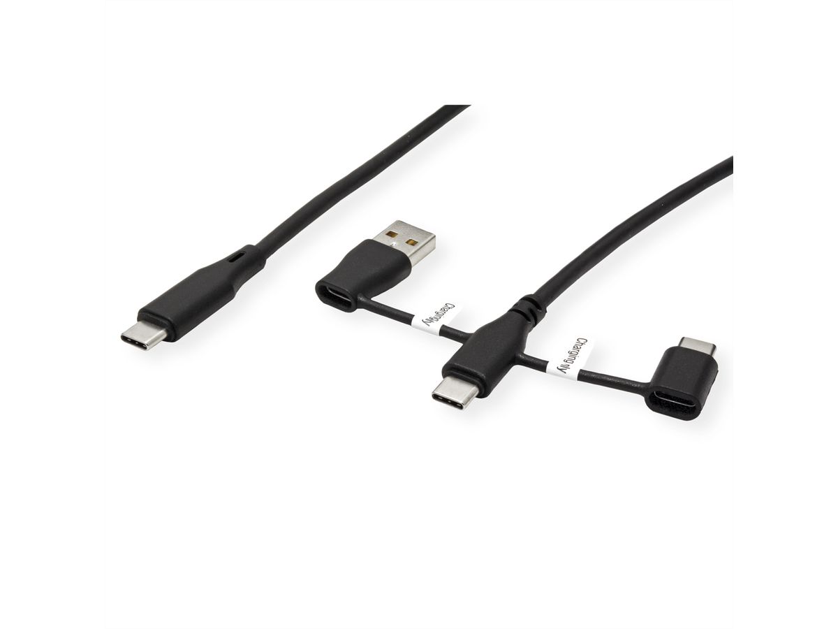 ROLINE USB 2.0-kabel type C, M/M, met adapters voor gegevensblokkering type A+C, 1 m